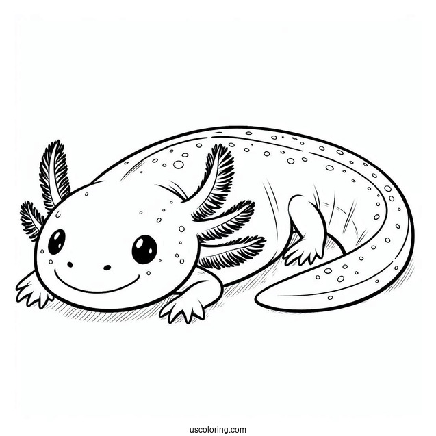 Large Axolotl Coloring Page Crawling On The Sea Floor
