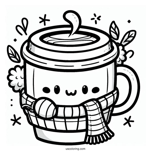 Cartoon Coffee Coloring Pages Of Cup Wearing Scarf And Ear Muffs