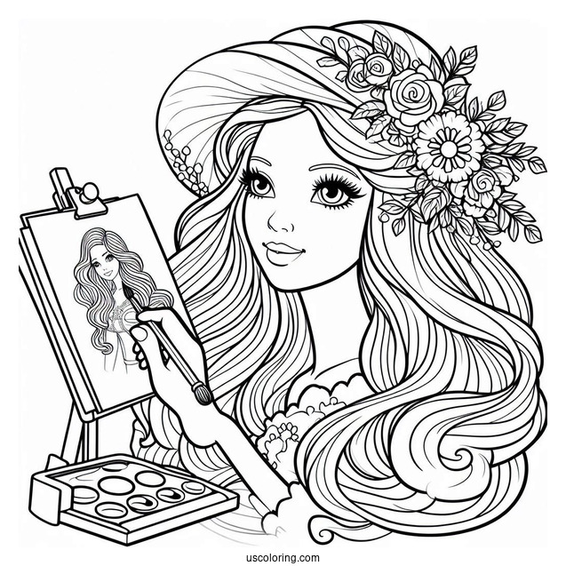 Artist Barbie Coloring Page