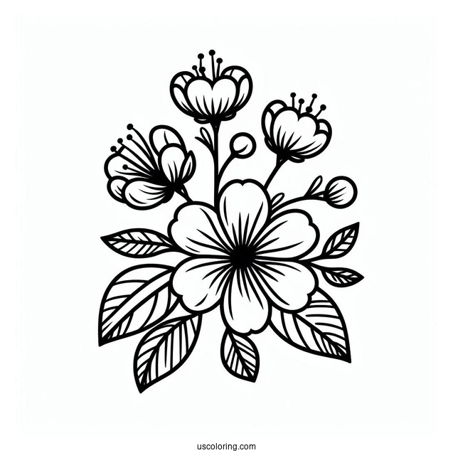Flower Coloring Pages Of Easy Cherry Blossoms For Kids