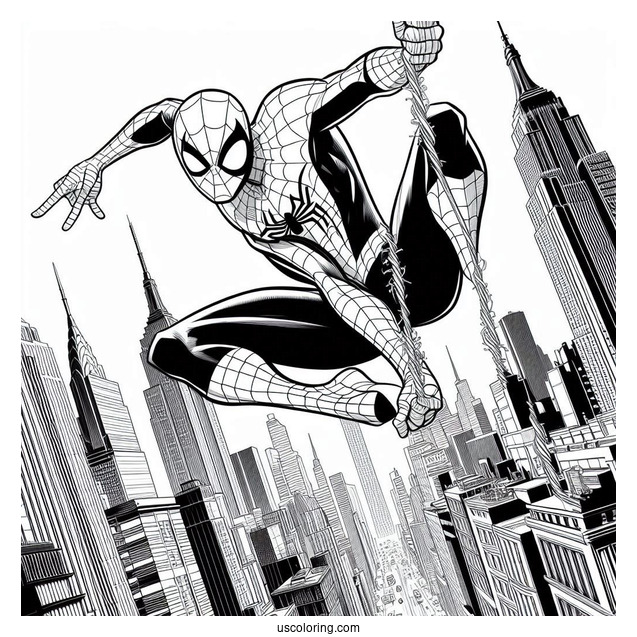 Spider-Verse Spider-Man Leaping Through City