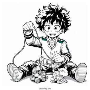 My Hero Academia Coloring Page Of Young Izuku Midoriya Playing With Toy