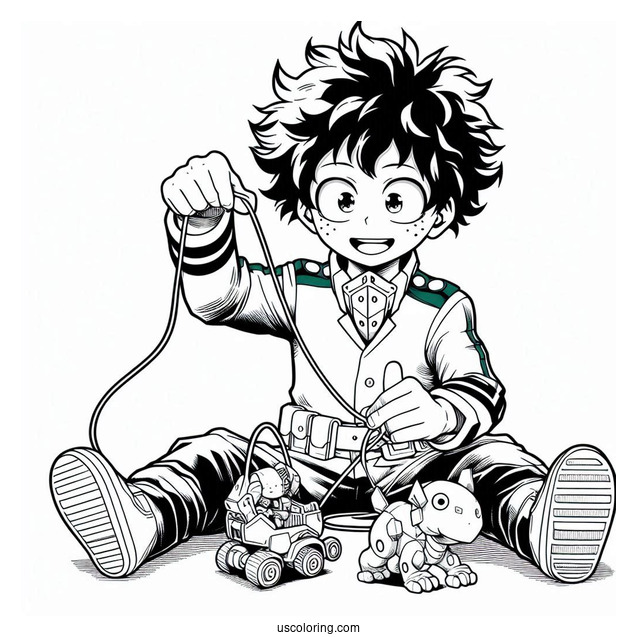 My Hero Academia Coloring Page Of Young Izuku Midoriya Playing With Toy