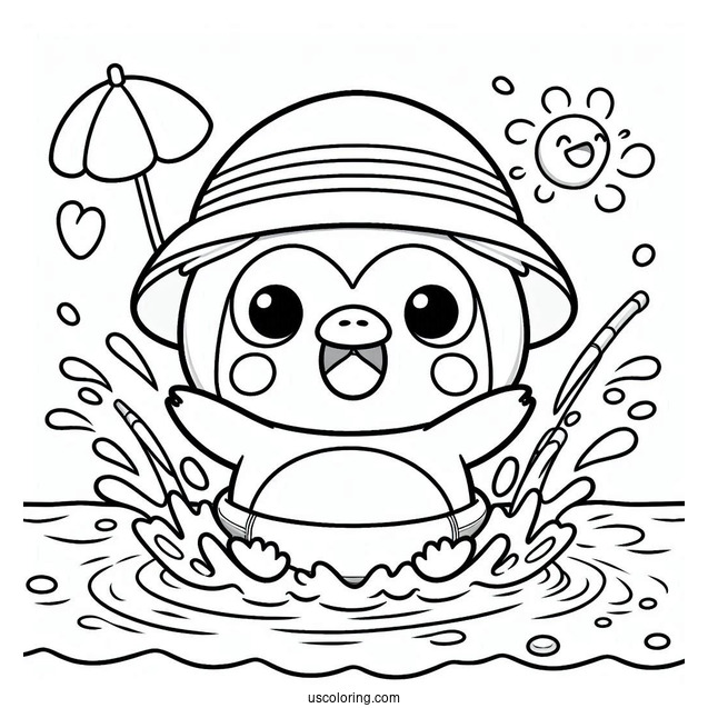 Cute Pororo Coloring Page And Crong Splashing In Swimming Pool