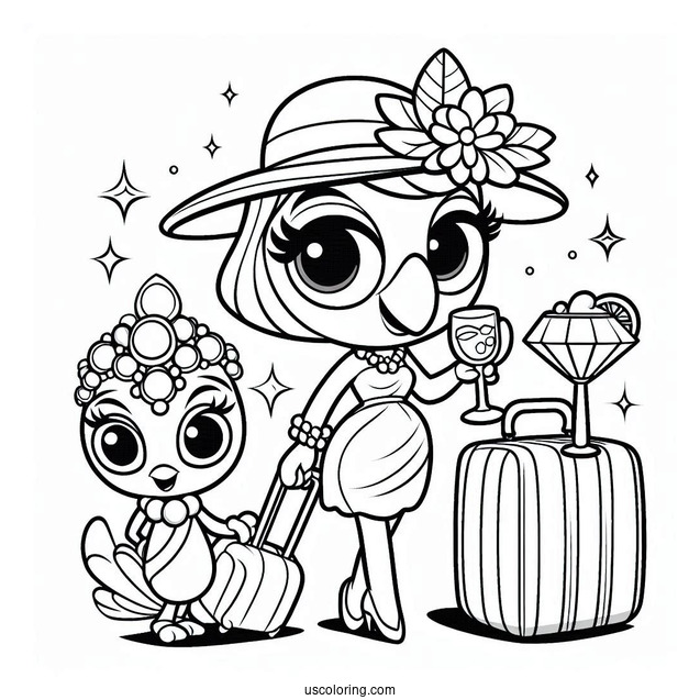 Luiz, Jewel, And Blue With A Suitcase Coloring Page