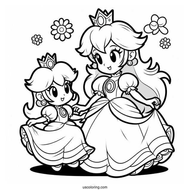 Princess Peach And Princess Daisy Coloring Page In Super Mario Bros