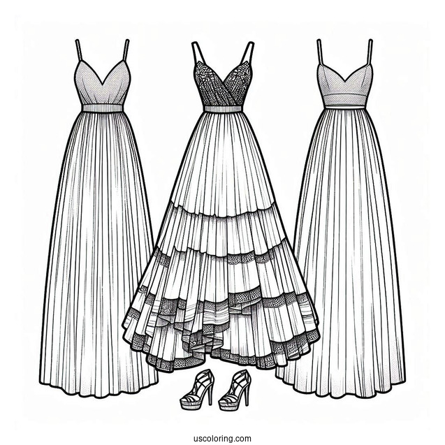 Simple Maxi Dress Coloring Page With High Low Skirt