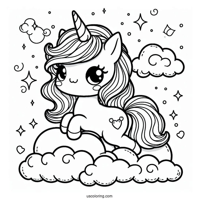 Beautiful Kawaii Unicorn On A Clouds