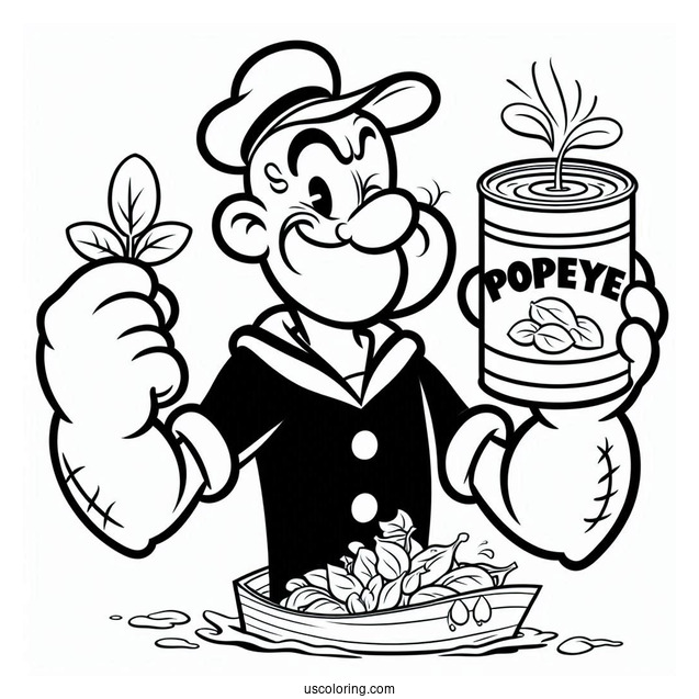 Popeye Coloring Page Holding Up Can Of Spinach