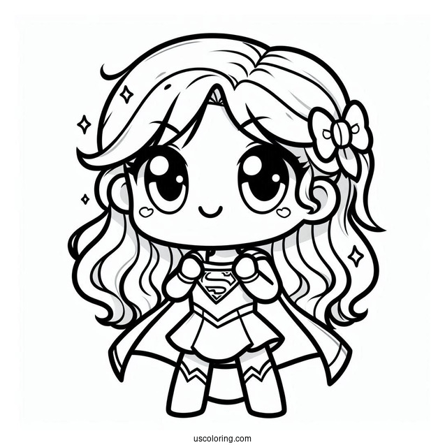 Kawaii Supergirl Coloring Page For Preschoolers
