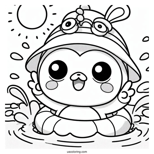 Cute Pororo Coloring Page And Crong Splashing In Swimming Pool