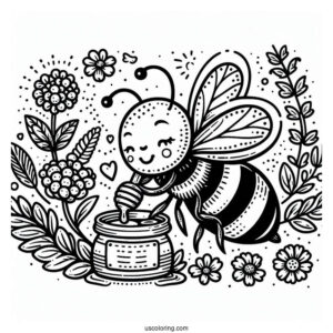 Detailed Bee Coloring Page Making Honey