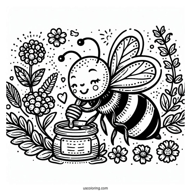 Detailed Bee Coloring Page Making Honey