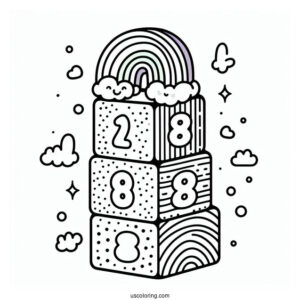 Tall Numberblocks Coloring Page 7 With Rainbows