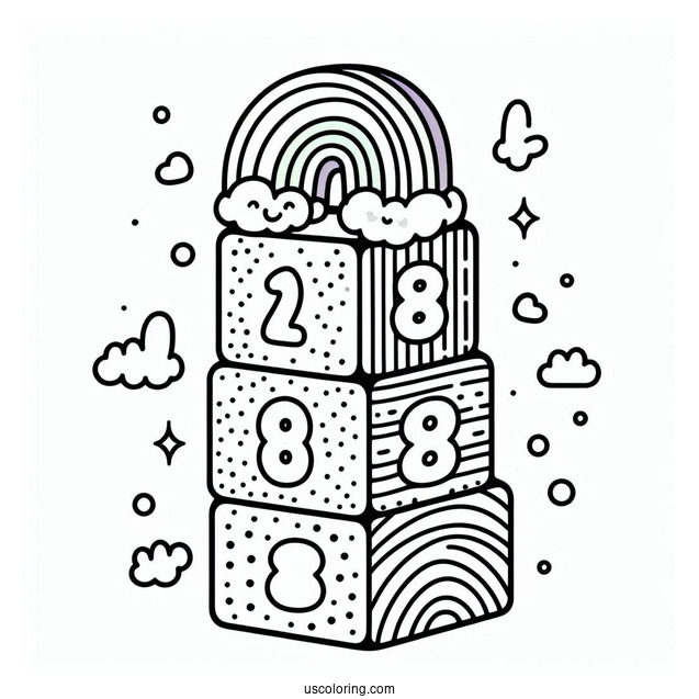 Tall Numberblocks Coloring Page 7 With Rainbows