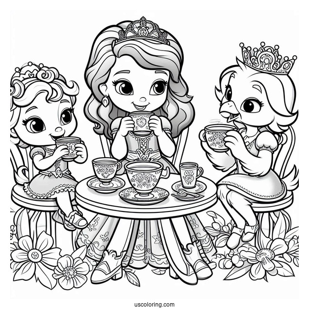 Sofia The First Coloring Pages Tea Party With Clover, Whatnaught, Griffin, And Mia