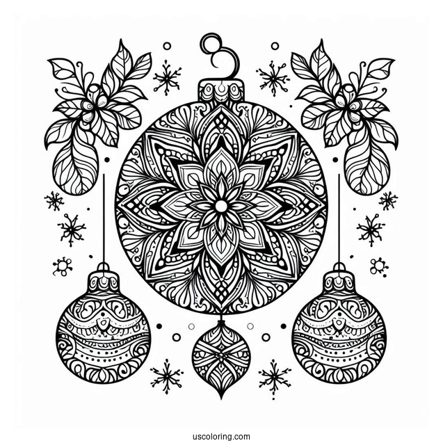Christmas Mandala Coloring Page Baubles