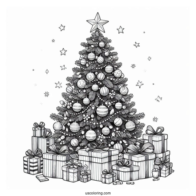 Realistic Christmas Tree With Lots Of Presents