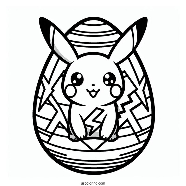 Pikachu Easter Egg Coloring Page Design with Thunderbolt Pattern