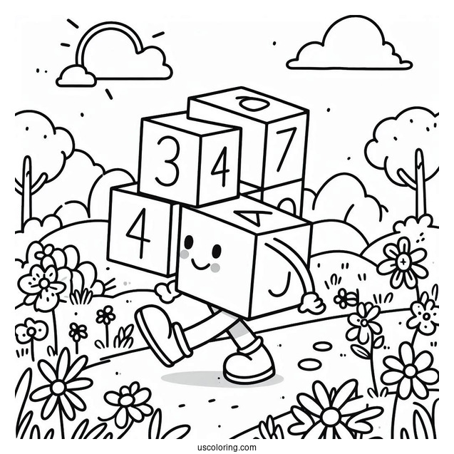 Numberblocks Coloring Page 4 Taking A Walk