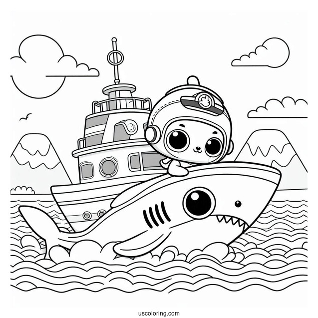 Octonauts Coloring Page Of Kwazii Riding Shark Ship Over The Ocean