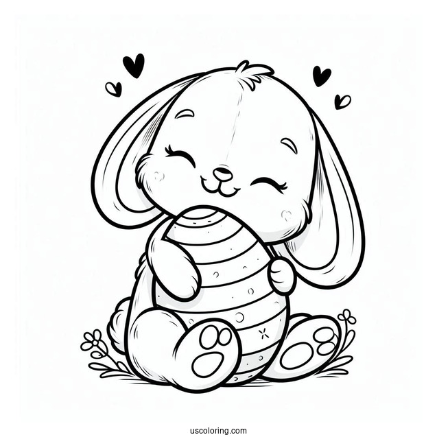Happy Easter Bunny Coloring Page Hugging Egg