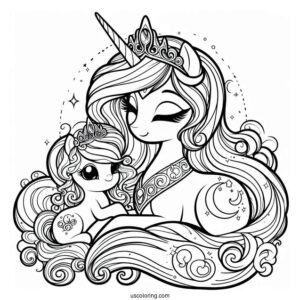 Princess Celestia Coloring Page With Baby Princess Luna