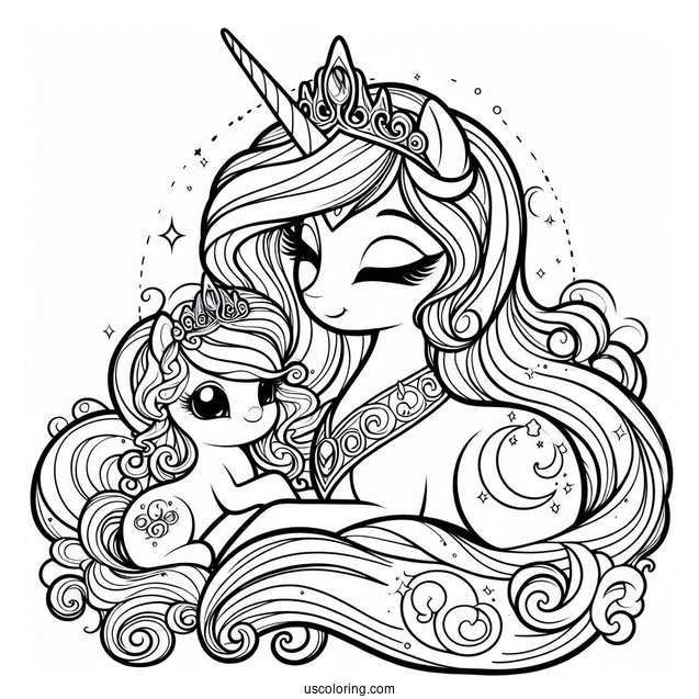 Princess Celestia Coloring Page With Baby Princess Luna