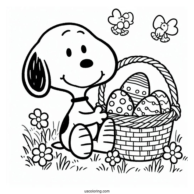 Snoopy With Easter Egg Basket To Color