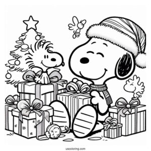 Snoopy And Woodstock Unwrapping Gifts During Christmas