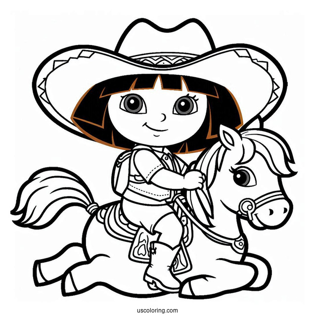 Dora The Explorer As a Cowgirl Coloring Page