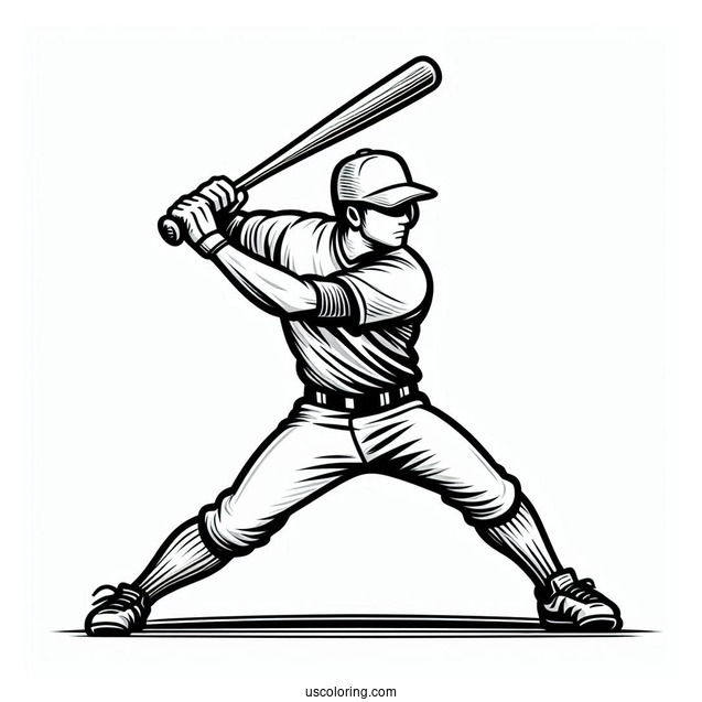 Coloring Page Of Baseball Player Ready To Bat