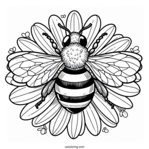 Large Bee Coloring Page On Top Of A Daisy
