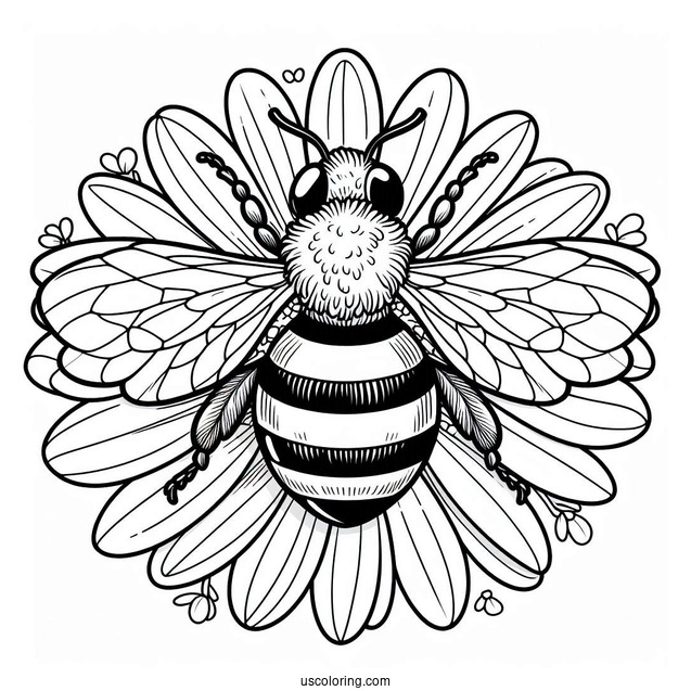 Large Bee Coloring Page On Top Of A Daisy
