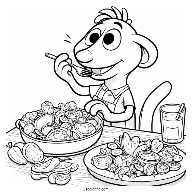 Cute Ratatouille Coloring Page Eating leftovers With Emile