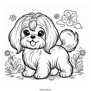 Coloring Sheet Of Maltese Dog With Paw Up