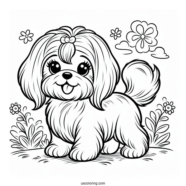 Coloring Sheet Of Maltese Dog With Paw Up