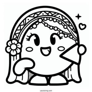 Kawaii Mrs. Pac-Man Coloring Page For Kids