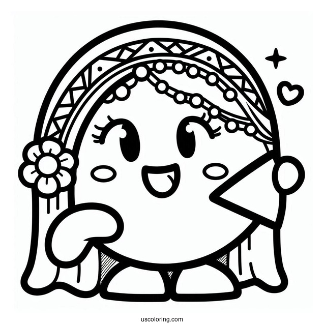 Kawaii Mrs. Pac-Man Coloring Page For Kids