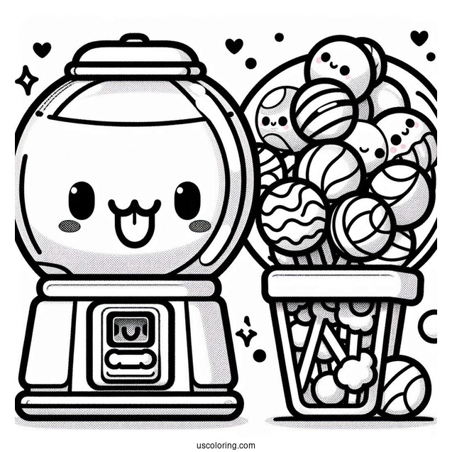 Kawaii Gum-ball Machine To Color