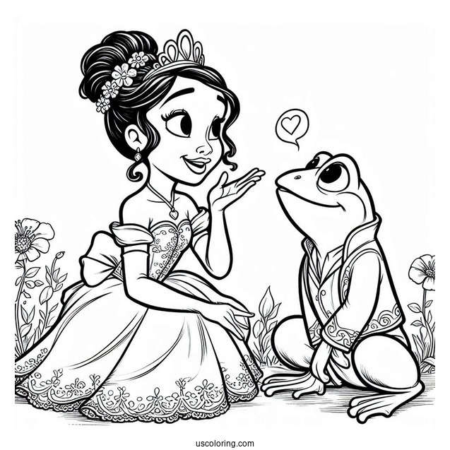 Tiana Talking To Frog Prince Naveen Coloring In