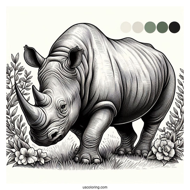 Detailed Black Rhino With Pointy Horns To Color