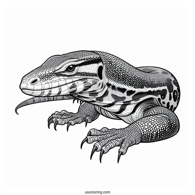 Realistic Asian Water Monitor Lizard Coloring Page