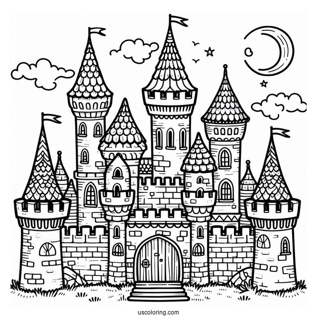 Easy Castle Coloring Page For Preschoolers