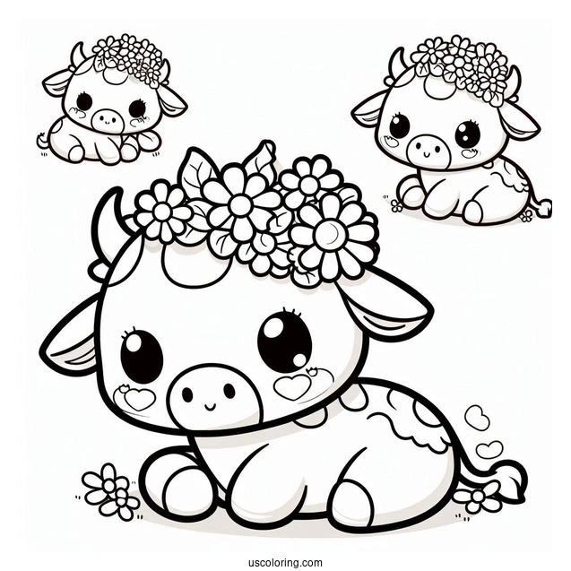 Cute Kawaii Cow Coloring For Preschoolers