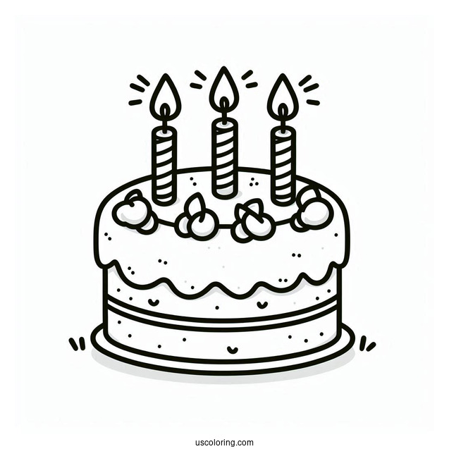 Cute Cartoon Birthday Cake With Candles On Top Coloring Sheet