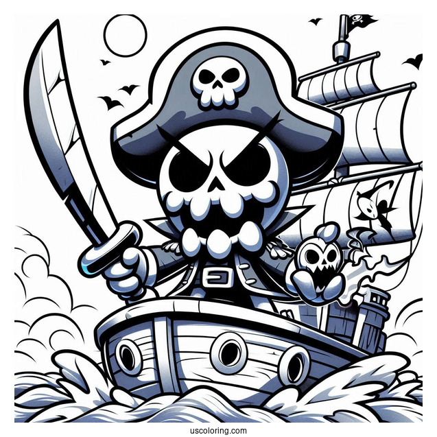 Brawl Stars Coloring Page Of Scary Cursed Pirate Holding Sword On Ship