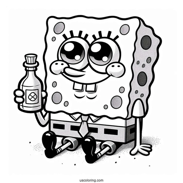 Harold SquarePants Coloring Page Holding Bottle