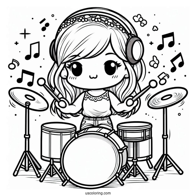 Music Coloring Page Of Cartoon Female Drummer