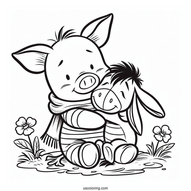 Piglet Coloring Page Hugging Eeyore